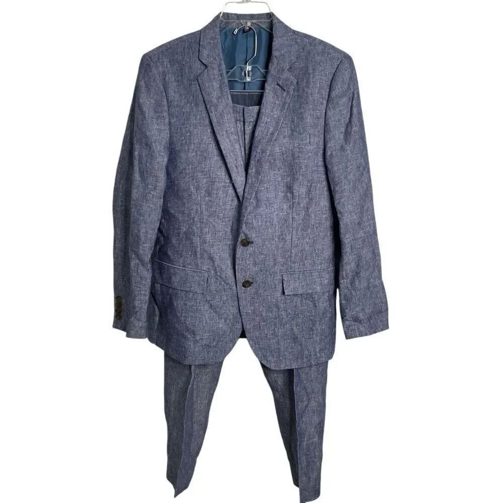 J by J Crew Mens Thompson Linen Suit 38R 33x30 Blue Jacket Pants Suit Separates